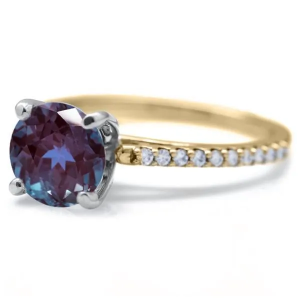 Round Alexandrite 4 Prongs Diamond Accent Ice Cathedral Solitaire Ring