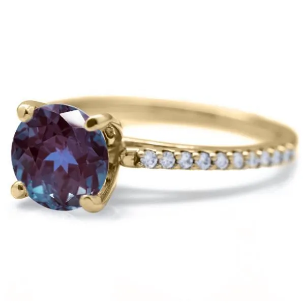 Round Alexandrite 4 Prongs Diamond Accent Ice Cathedral Solitaire Ring