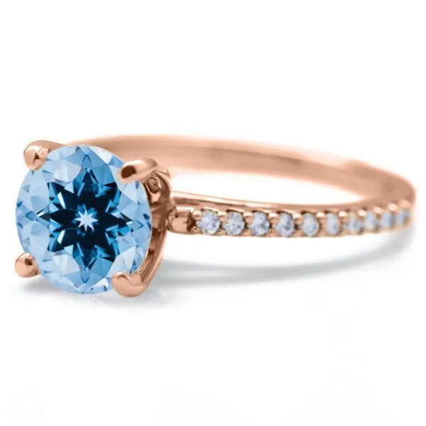 Round Aqua Blue Spinel 4 Prongs Diamond Accent Ice Cathedral Solitaire Ring