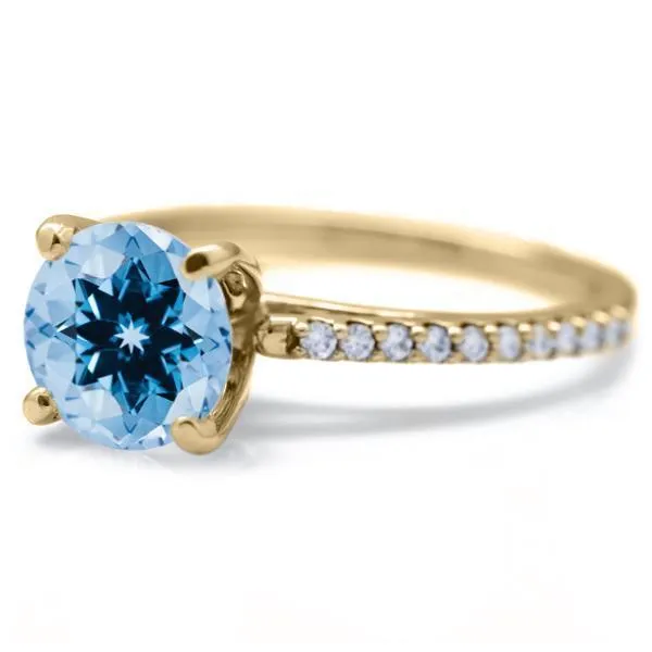 Round Aqua Blue Spinel 4 Prongs Diamond Accent Ice Cathedral Solitaire Ring