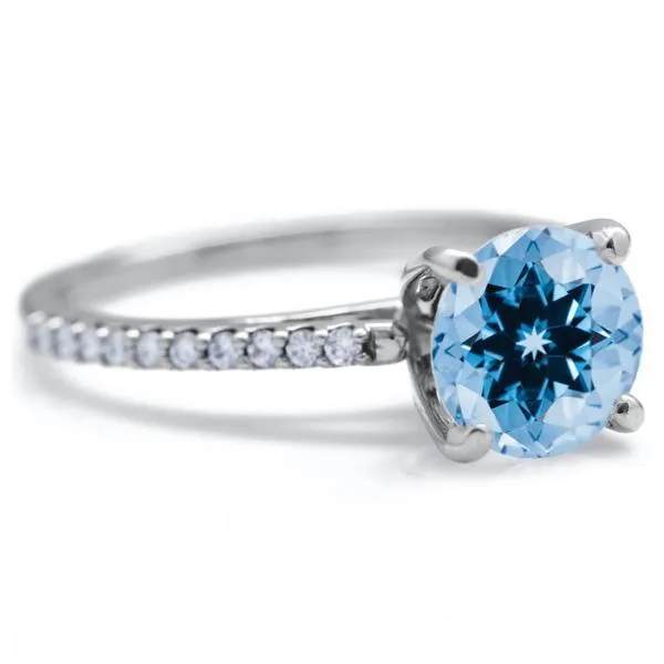 Round Aqua Blue Spinel 4 Prongs Diamond Accent Ice Cathedral Solitaire Ring