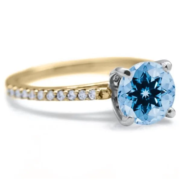 Round Aqua Blue Spinel 4 Prongs Diamond Accent Ice Cathedral Solitaire Ring