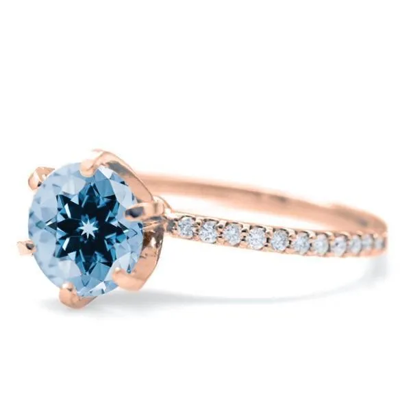 Round Aqua Blue Spinel 4 Prongs Diamond Accent Ice Solitaire Ring