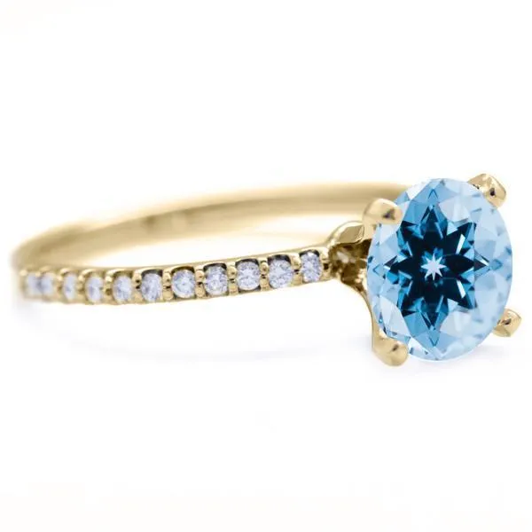 Round Aqua Blue Spinel 4 Prongs Diamond Accent Ice Solitaire Ring