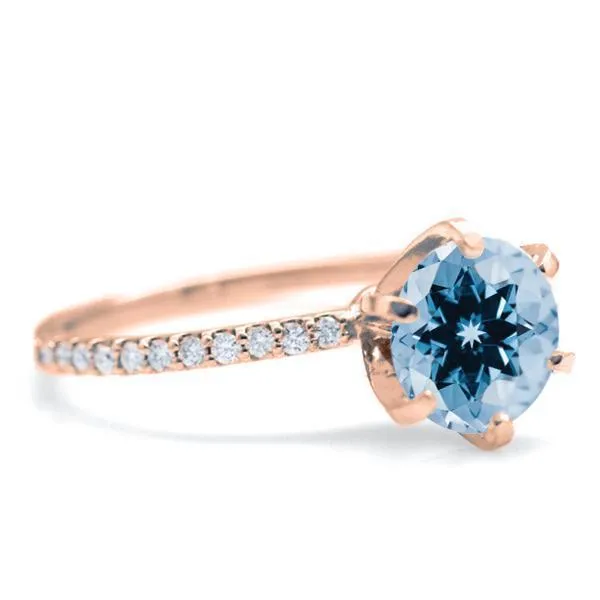 Round Aqua Blue Spinel 4 Prongs Diamond Accent Ice Solitaire Ring