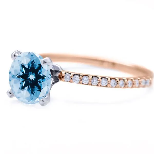 Round Aqua Blue Spinel 4 Prongs Diamond Accent Ice Solitaire Ring