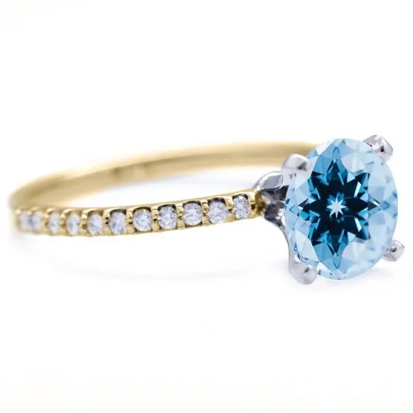 Round Aqua Blue Spinel 4 Prongs Diamond Accent Ice Solitaire Ring