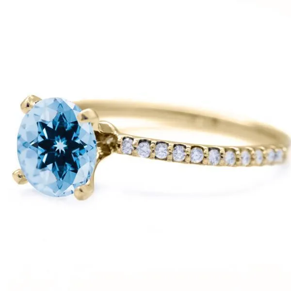 Round Aqua Blue Spinel 4 Prongs Diamond Accent Ice Solitaire Ring