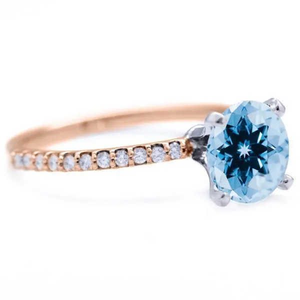 Round Aqua Blue Spinel 4 Prongs Diamond Accent Ice Solitaire Ring