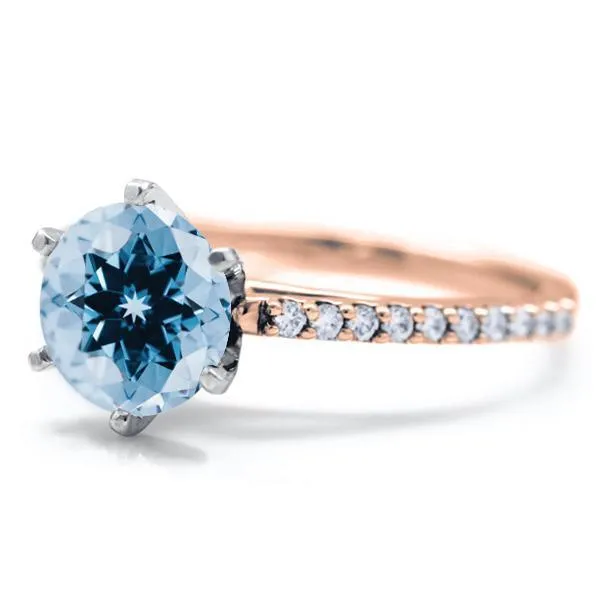 Round Aqua Blue Spinel 6 Prongs Diamond Accent Ice Cathedral Solitaire Ring