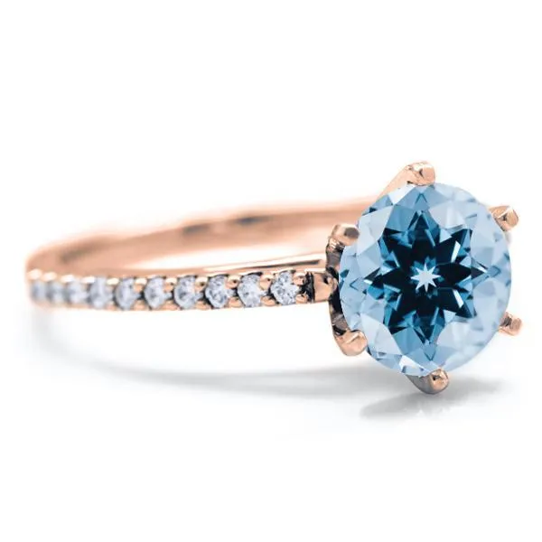 Round Aqua Blue Spinel 6 Prongs Diamond Accent Ice Cathedral Solitaire Ring