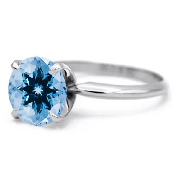 Round Aqua Blue Spinel Platinum 4 Prongs Solitaire Ring