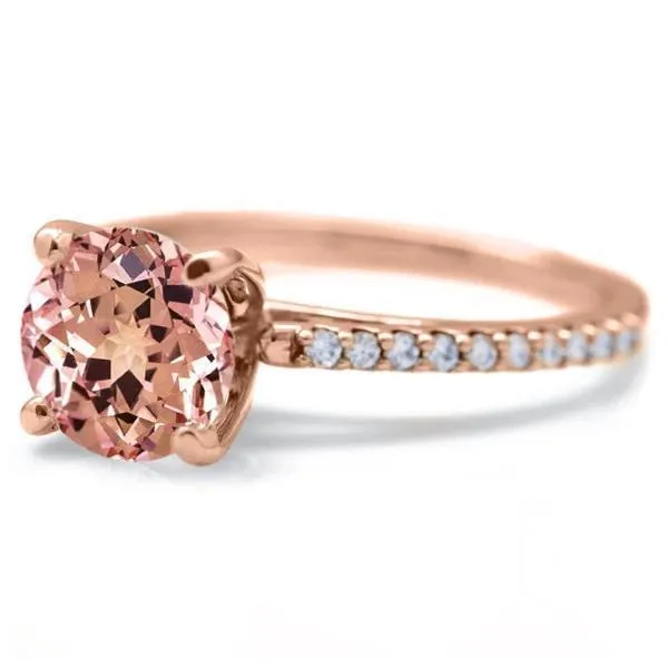Round Champagne Sapphire 4 Prongs Diamond Accent Ice Cathedral Solitaire Ring