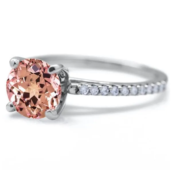 Round Champagne Sapphire 4 Prongs Diamond Accent Ice Cathedral Solitaire Ring