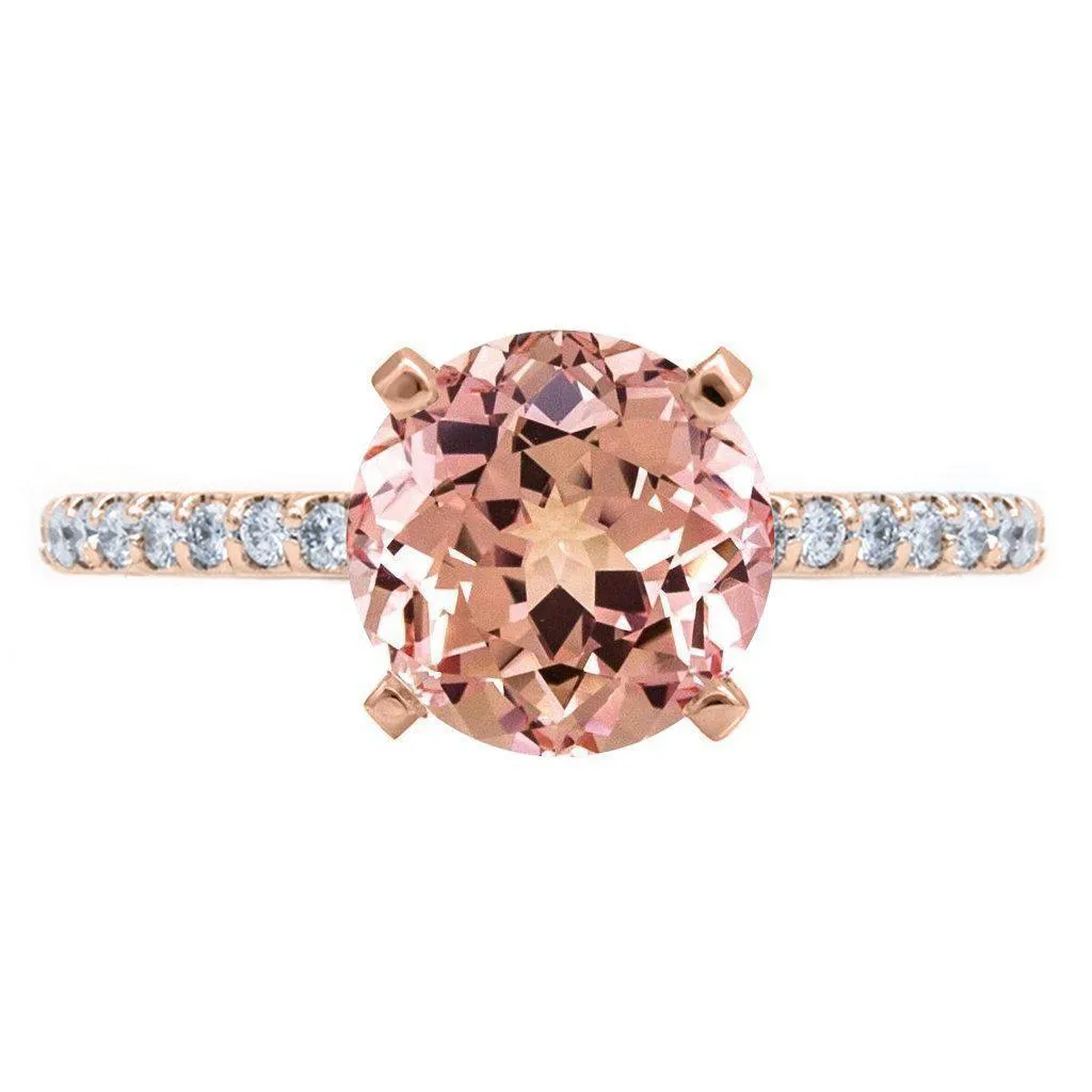 Round Champagne Sapphire 4 Prongs Diamond Accent Ice Cathedral Solitaire Ring