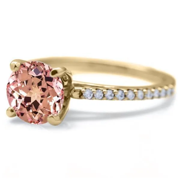 Round Champagne Sapphire 4 Prongs Diamond Accent Ice Cathedral Solitaire Ring