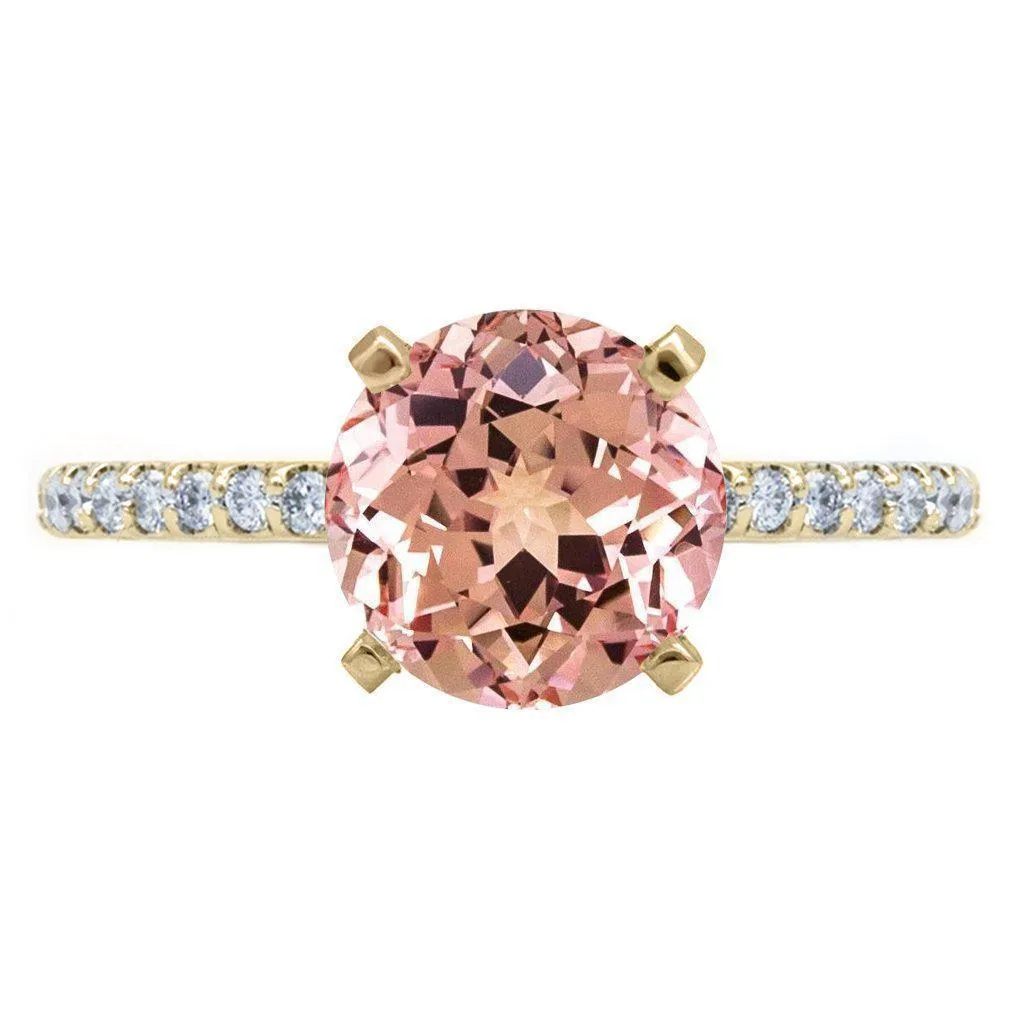 Round Champagne Sapphire 4 Prongs Diamond Accent Ice Cathedral Solitaire Ring