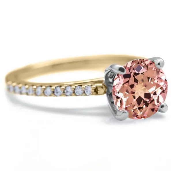 Round Champagne Sapphire 4 Prongs Diamond Accent Ice Cathedral Solitaire Ring