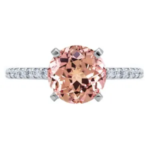 Round Champagne Sapphire 4 Prongs Diamond Accent Ice Cathedral Solitaire Ring