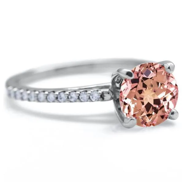 Round Champagne Sapphire 4 Prongs Diamond Accent Ice Cathedral Solitaire Ring