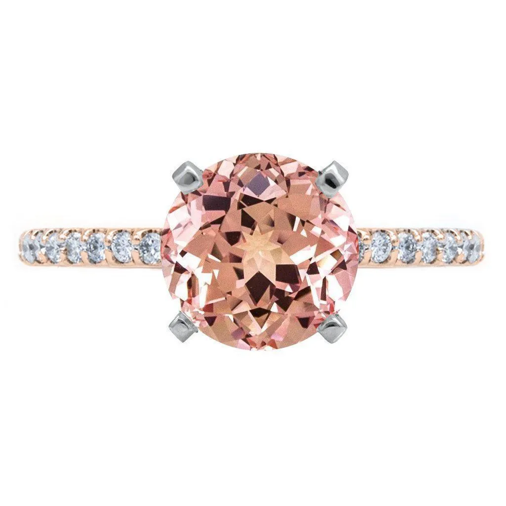 Round Champagne Sapphire 4 Prongs Diamond Accent Ice Cathedral Solitaire Ring