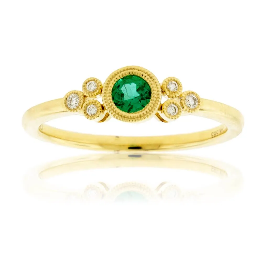 Round Emerald & Diamond Side Accented Ring