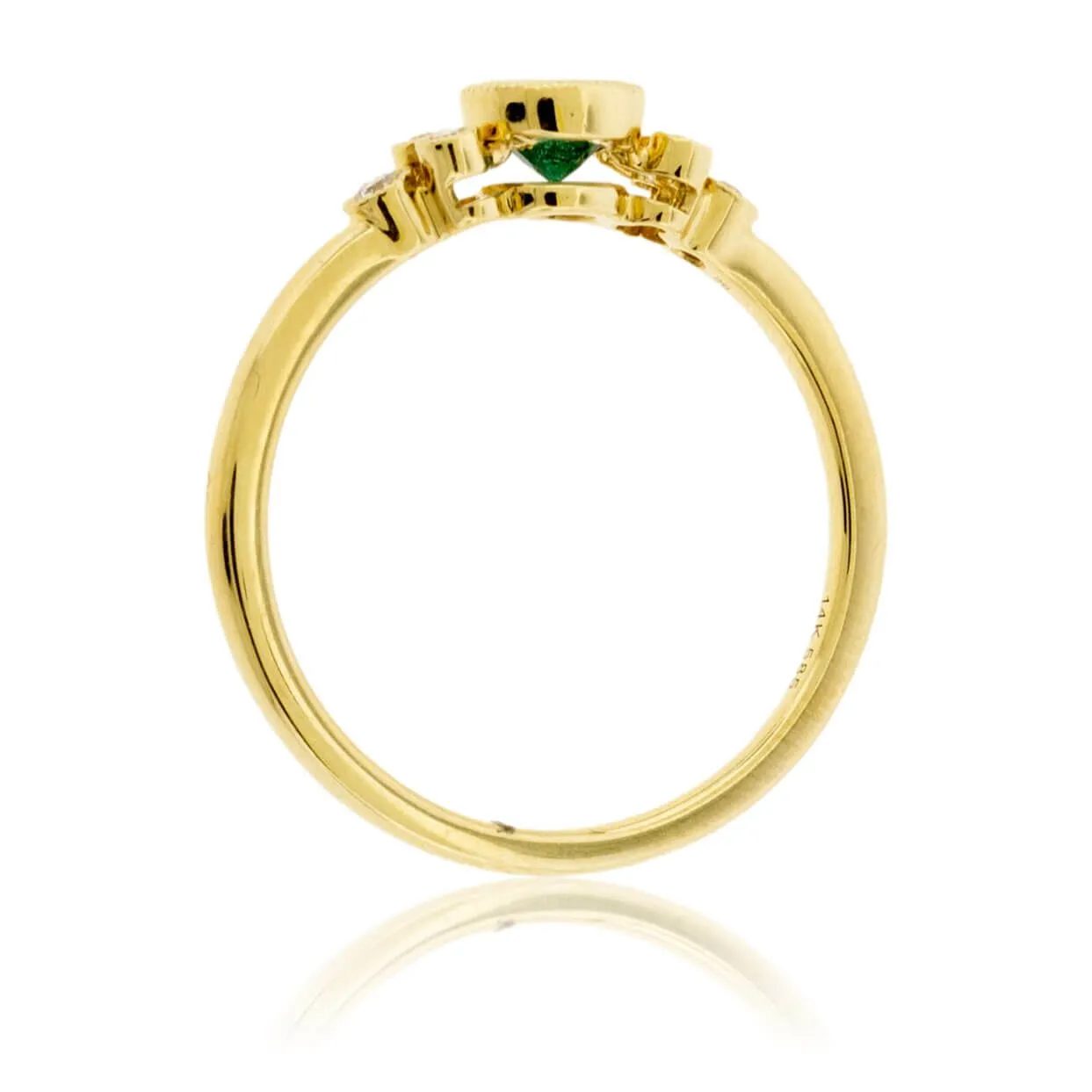 Round Emerald & Diamond Side Accented Ring