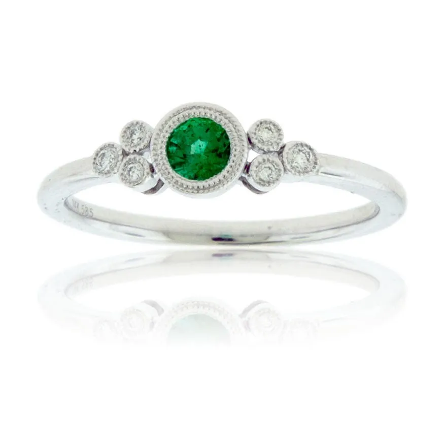 Round Emerald & Diamond Side Accented Ring