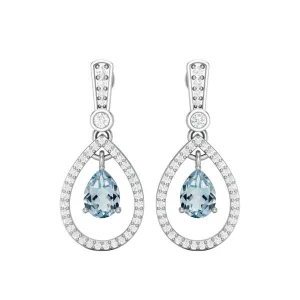Round Shape Aquamarine 925 Sterling Silver Drop Dangle Women Earrings