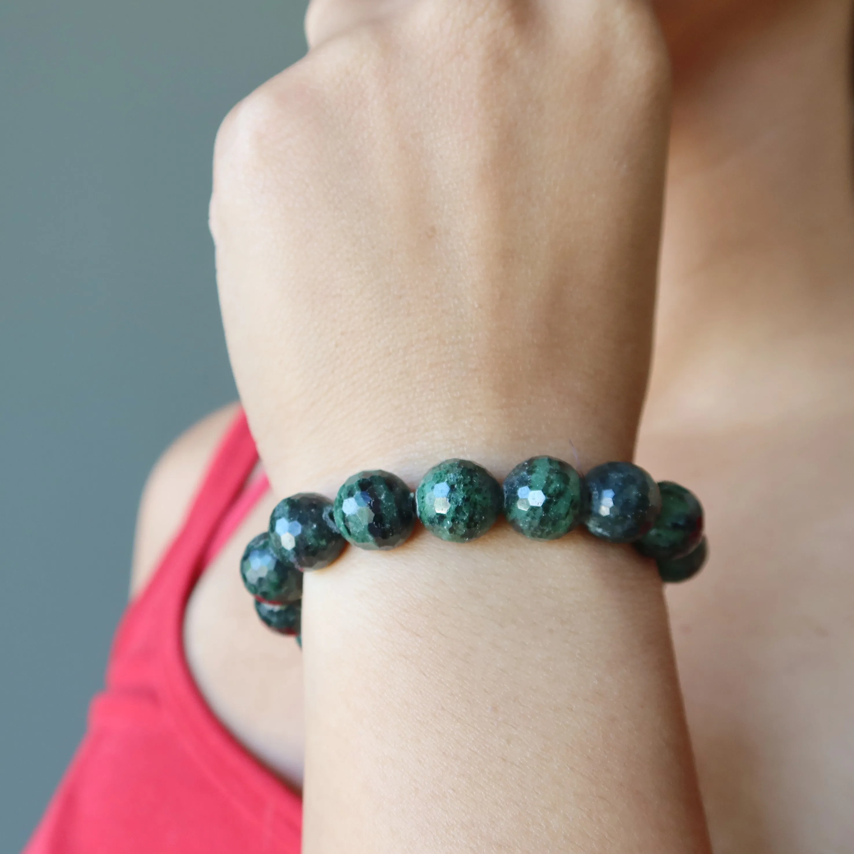 Ruby Zoisite Bracelet Rich as Can Be Faceted Beads