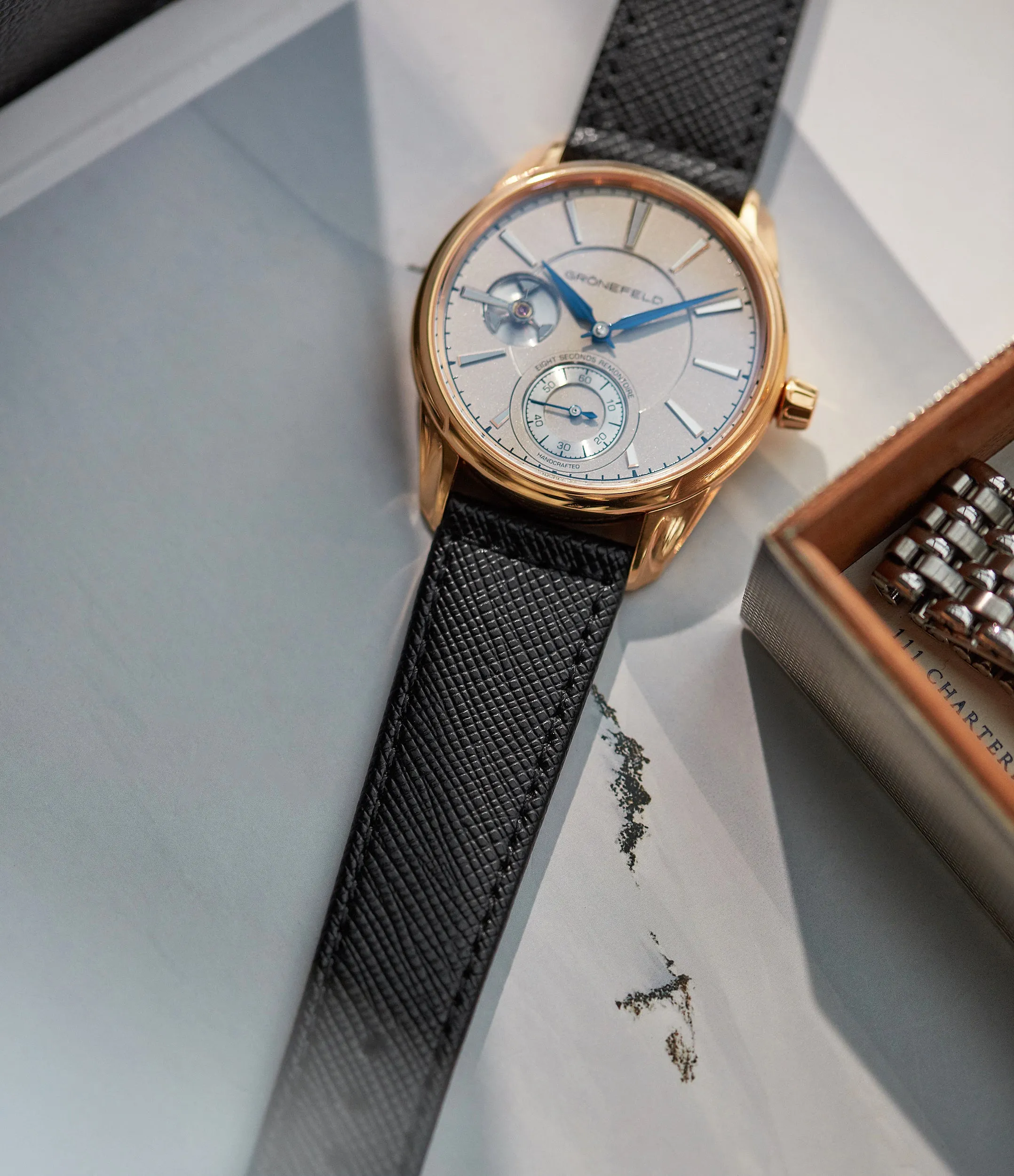 saffiano boxed stitch strap
