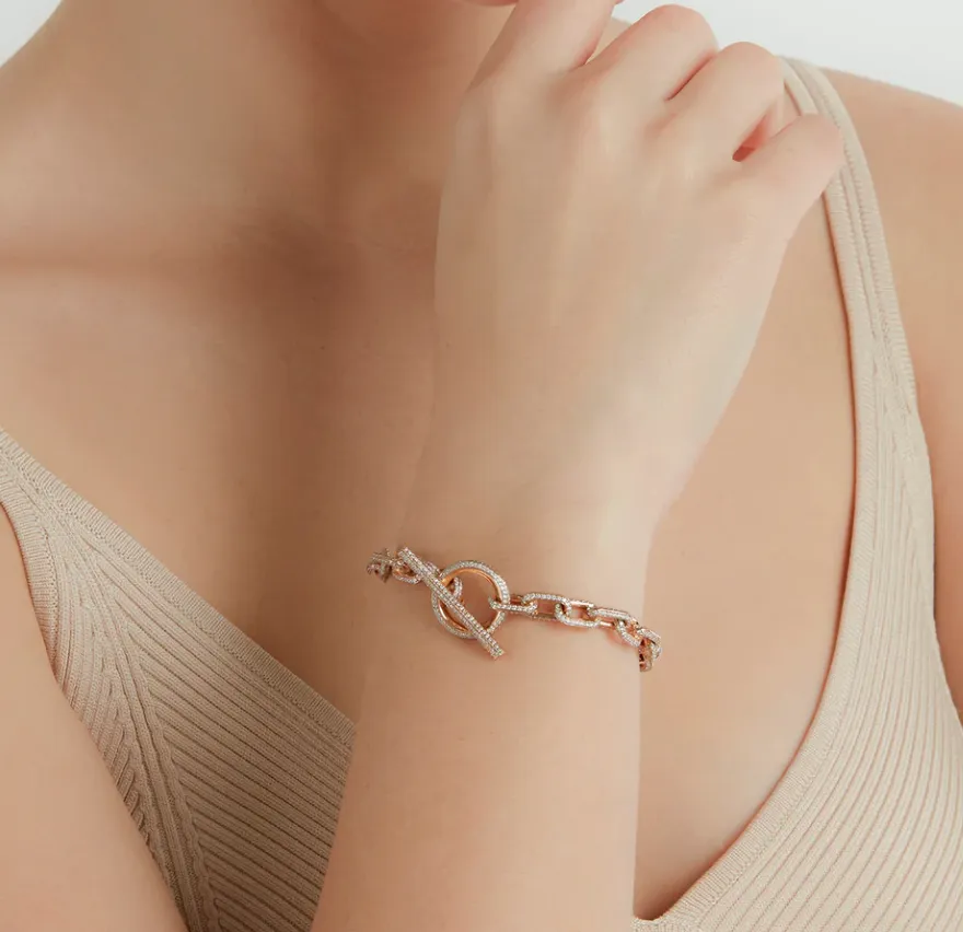 Saxon All Diamond Toggle Chain Link Bracelet