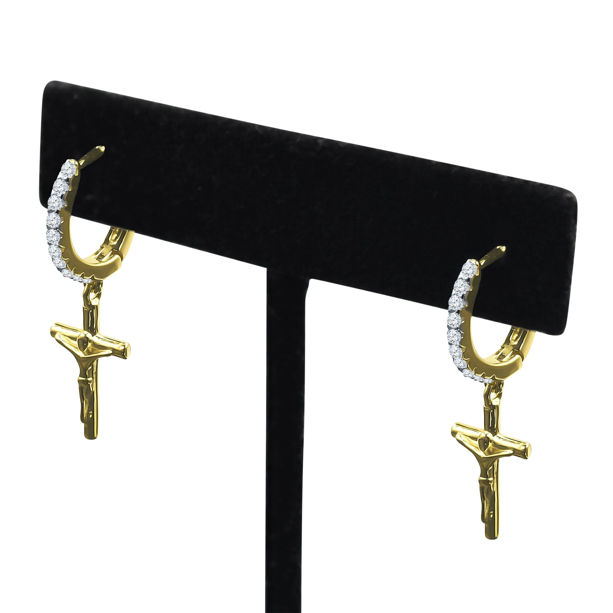 Seamlessly Polished Cross Earrings - 925 Sterling Silver with Cubic Zircon Stones, 24mm Length, 4g Weight