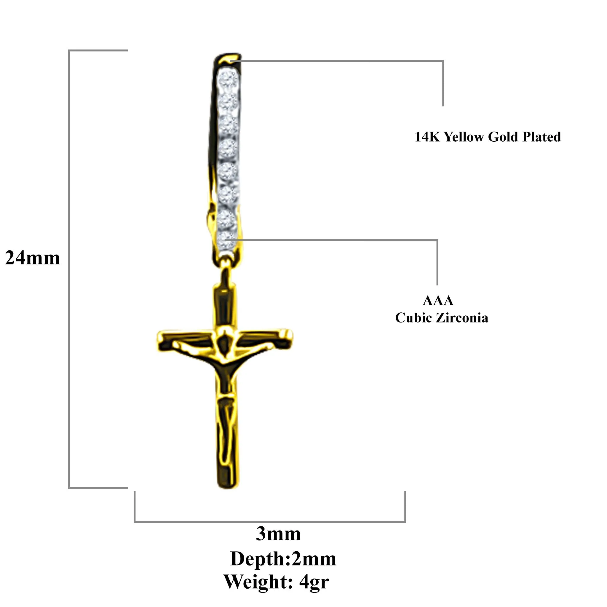 Seamlessly Polished Cross Earrings - 925 Sterling Silver with Cubic Zircon Stones, 24mm Length, 4g Weight