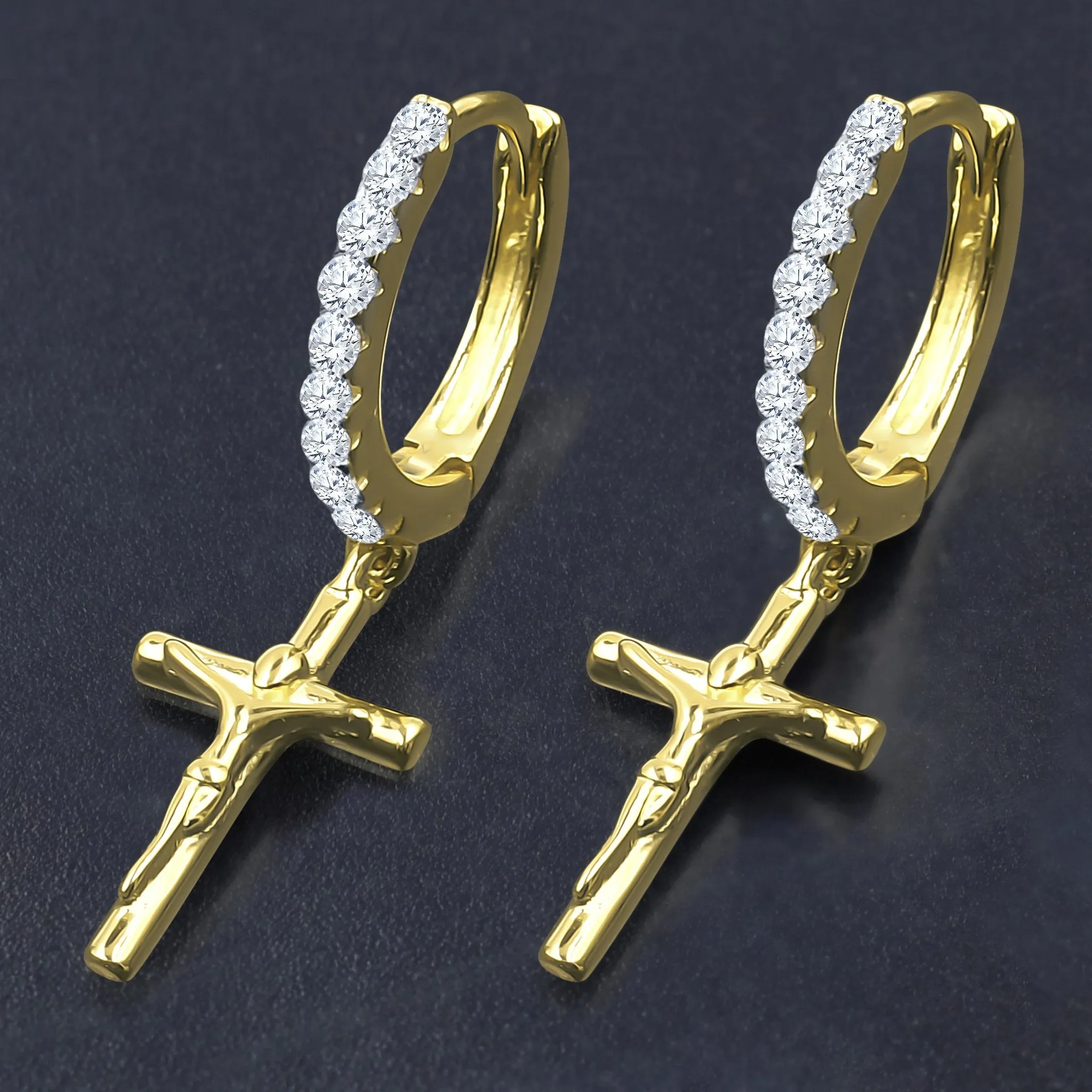 Seamlessly Polished Cross Earrings - 925 Sterling Silver with Cubic Zircon Stones, 24mm Length, 4g Weight