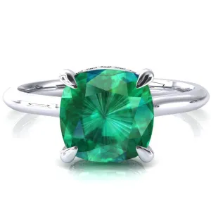Secret Cushion Emerald 4 Prong Floating Halo Engagement Ring