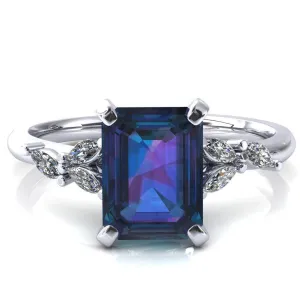 Sigrid Emerald Alexandrite 4 Prong Marquise Diamond Side Ring