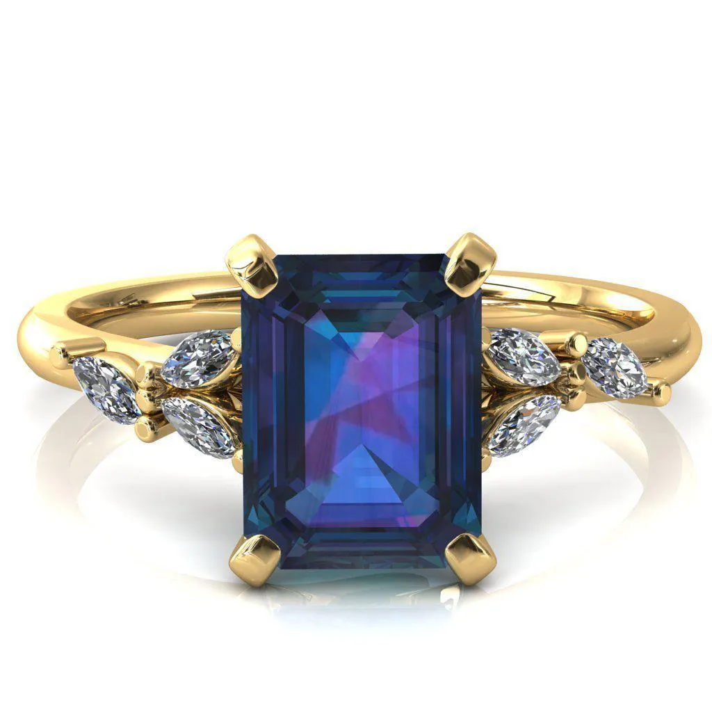 Sigrid Emerald Alexandrite 4 Prong Marquise Diamond Side Ring