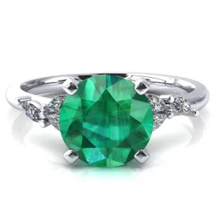 Sigrid Round Emerald 4 Prong Marquise Diamond Side  Ring