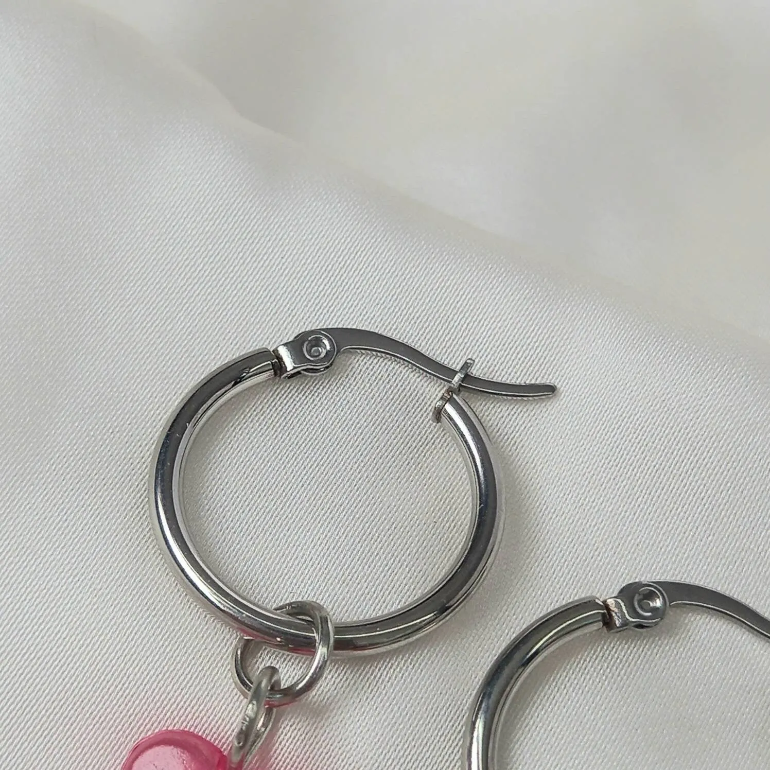 Silver & Pink Butterfly Hoop Earrings - Lightweight Hoop Earrings,Pink Butterfly Earrings,Hoop Earrings,Silver Earrings,Pink Bead Earrings