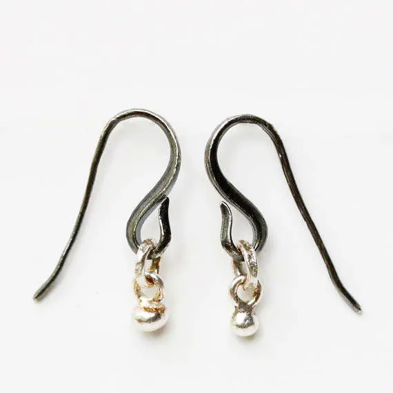 Silver bead earrings with oxidized sterling silver hooks
