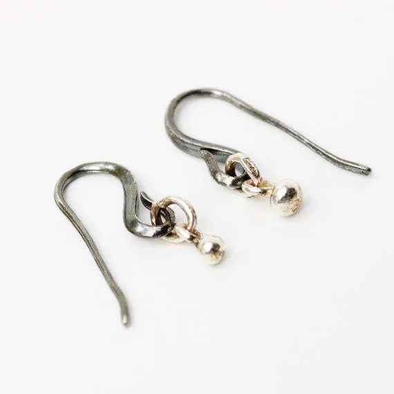 Silver bead earrings with oxidized sterling silver hooks