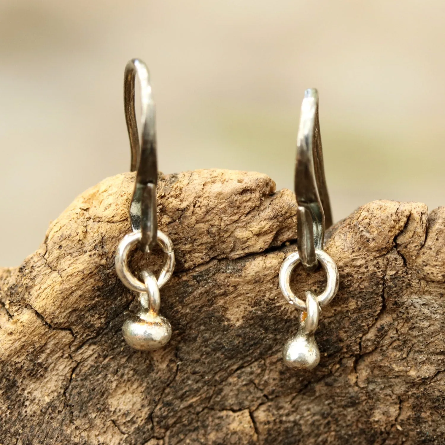 Silver bead earrings with oxidized sterling silver hooks