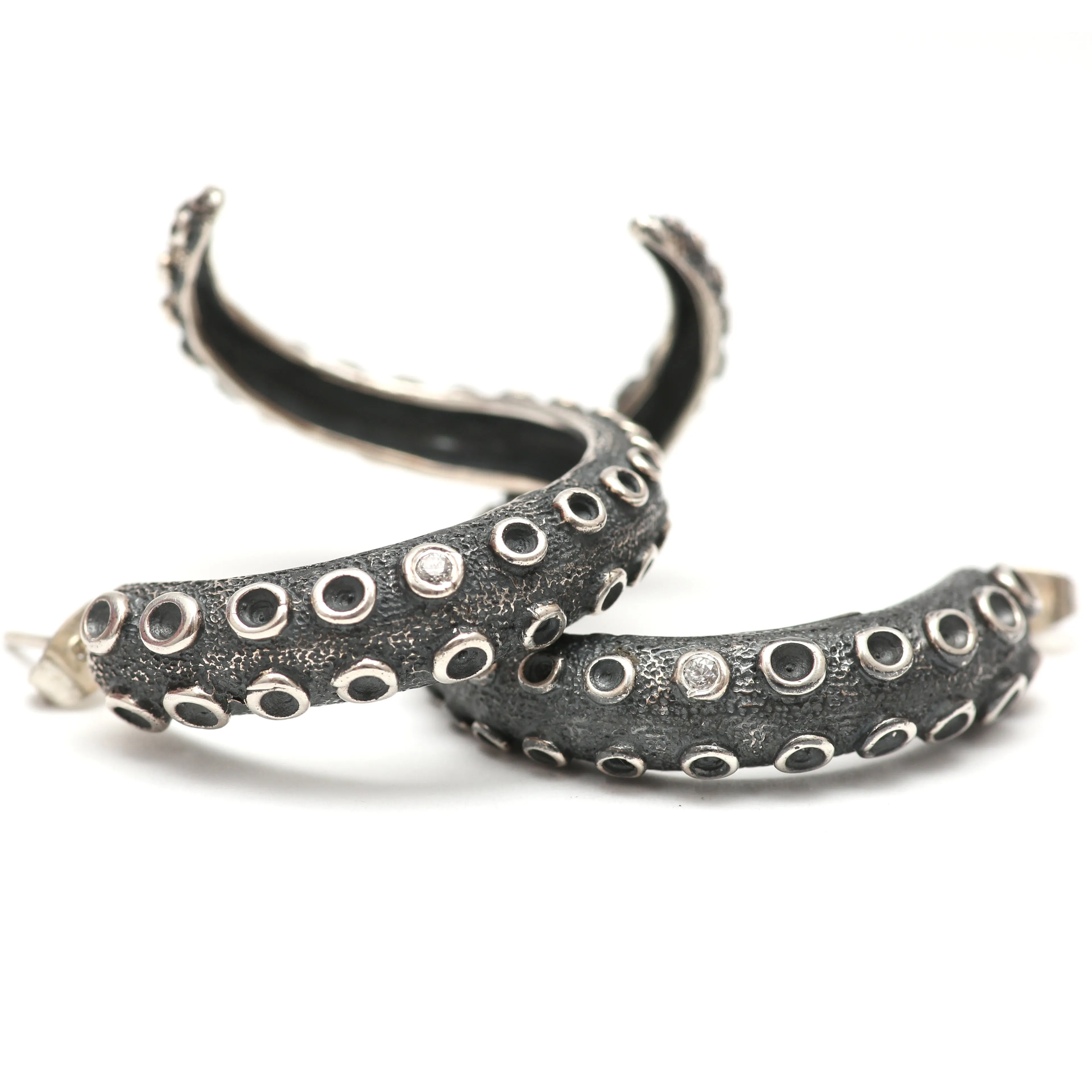 Silver Diamond Tentacle Earrings