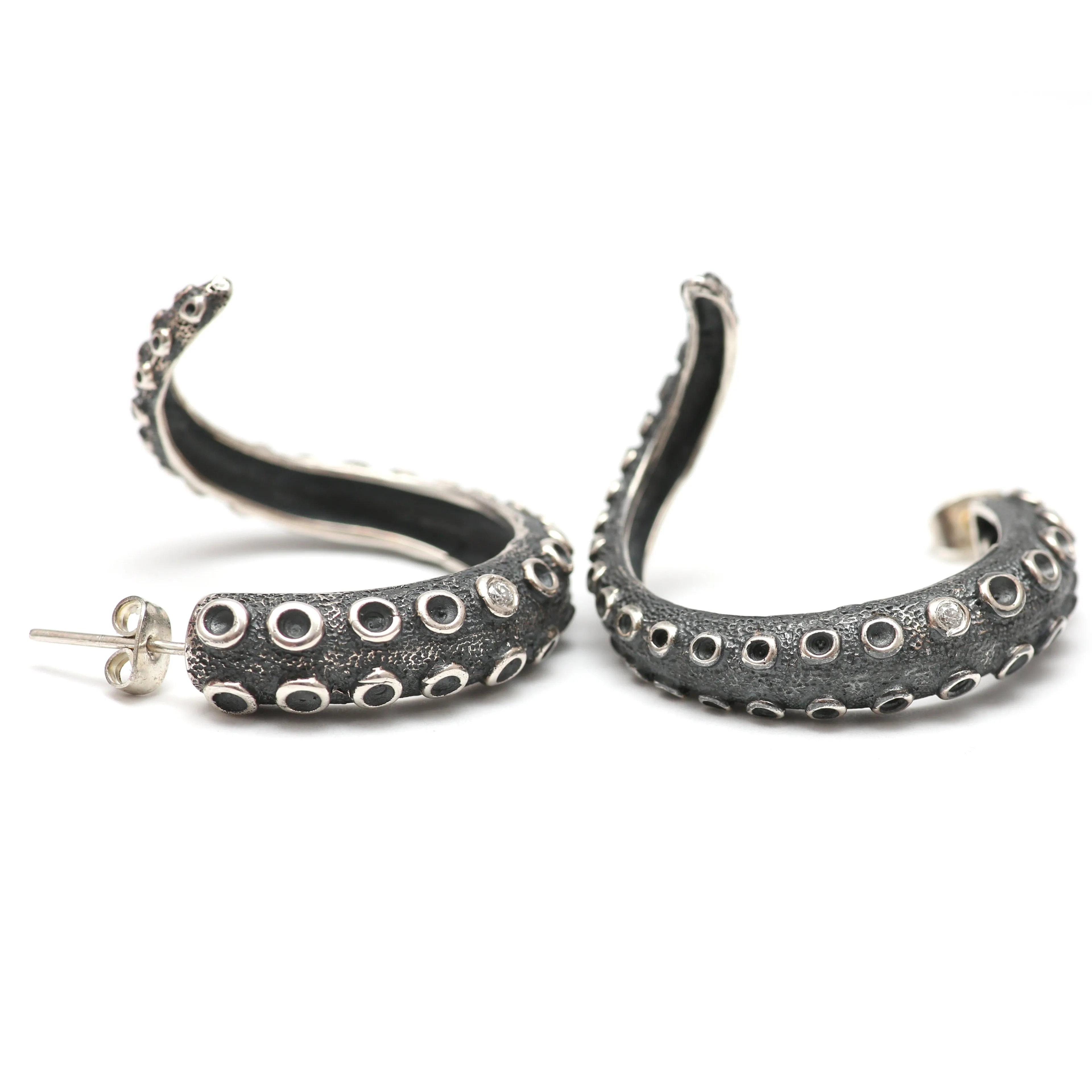 Silver Diamond Tentacle Earrings