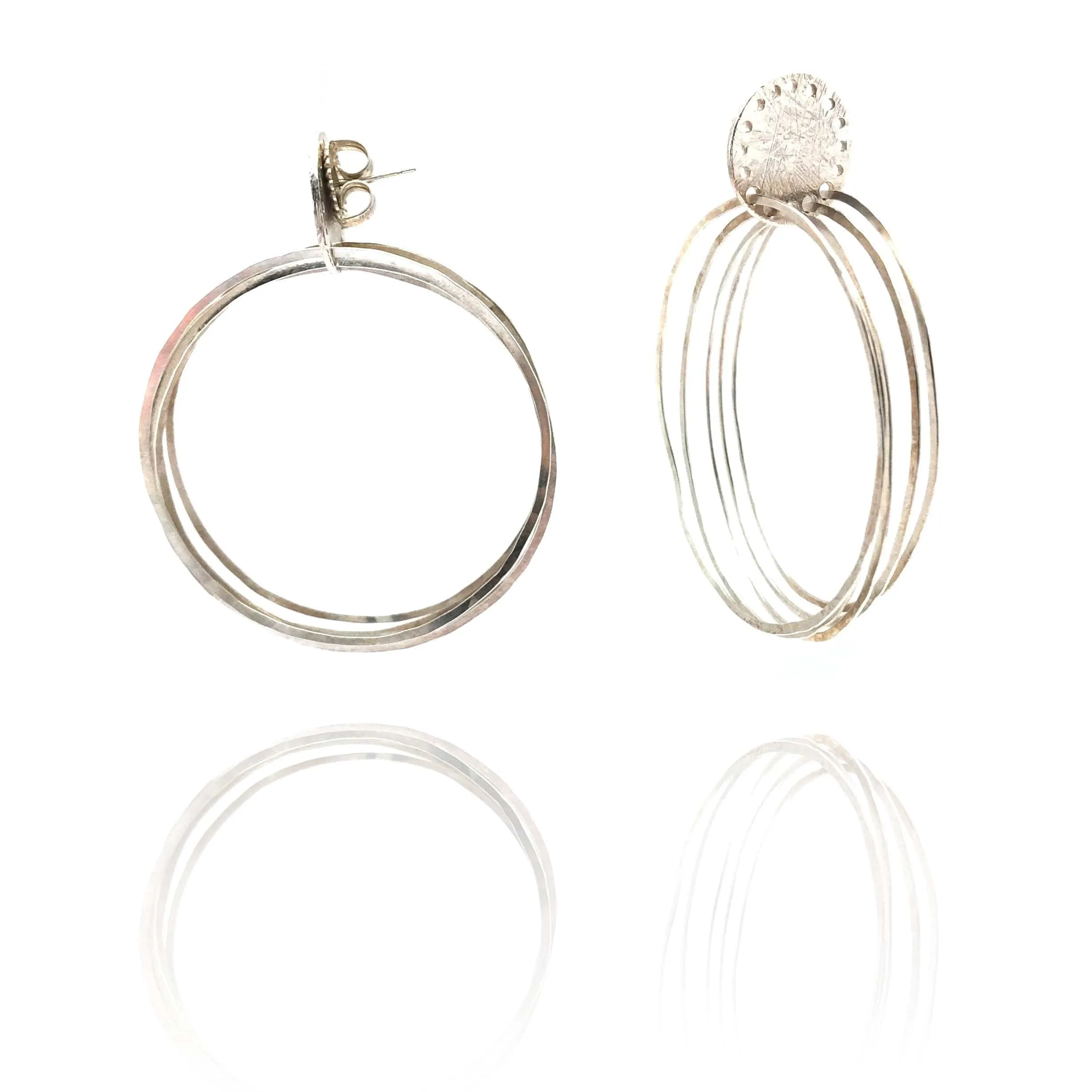 Silver Flat Ripple Earrings - Large