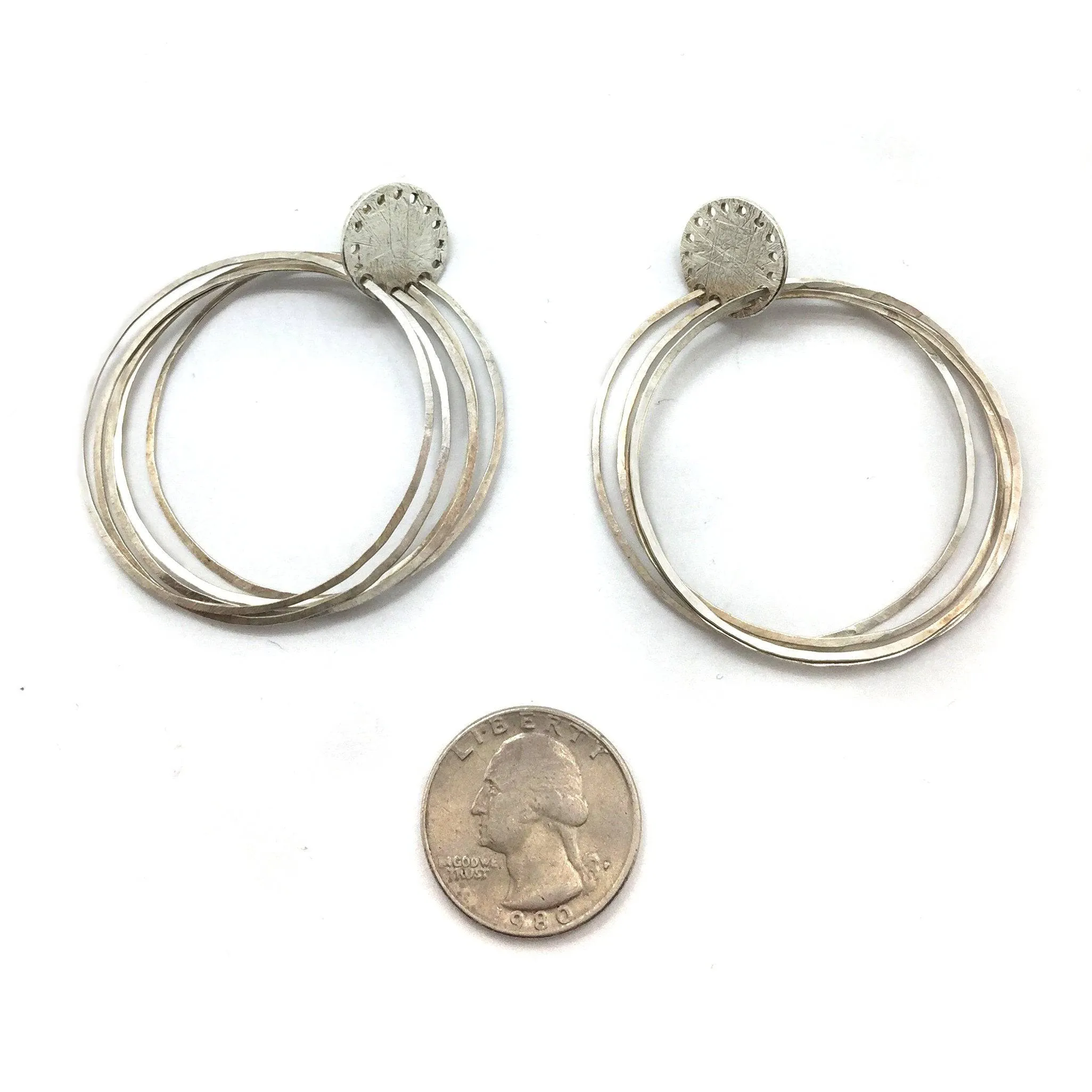 Silver Flat Ripple Earrings - Large