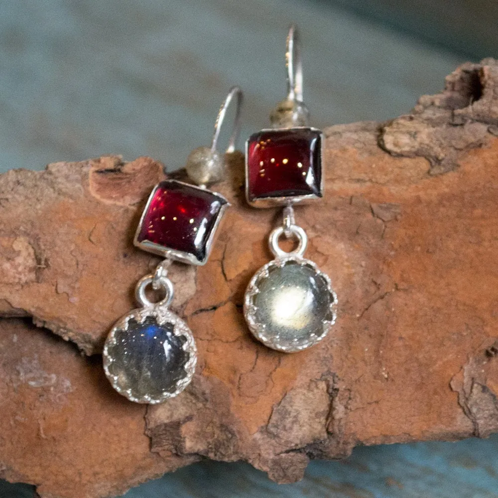 Silver Garnet Labradorite Earrings - Thoughtful.