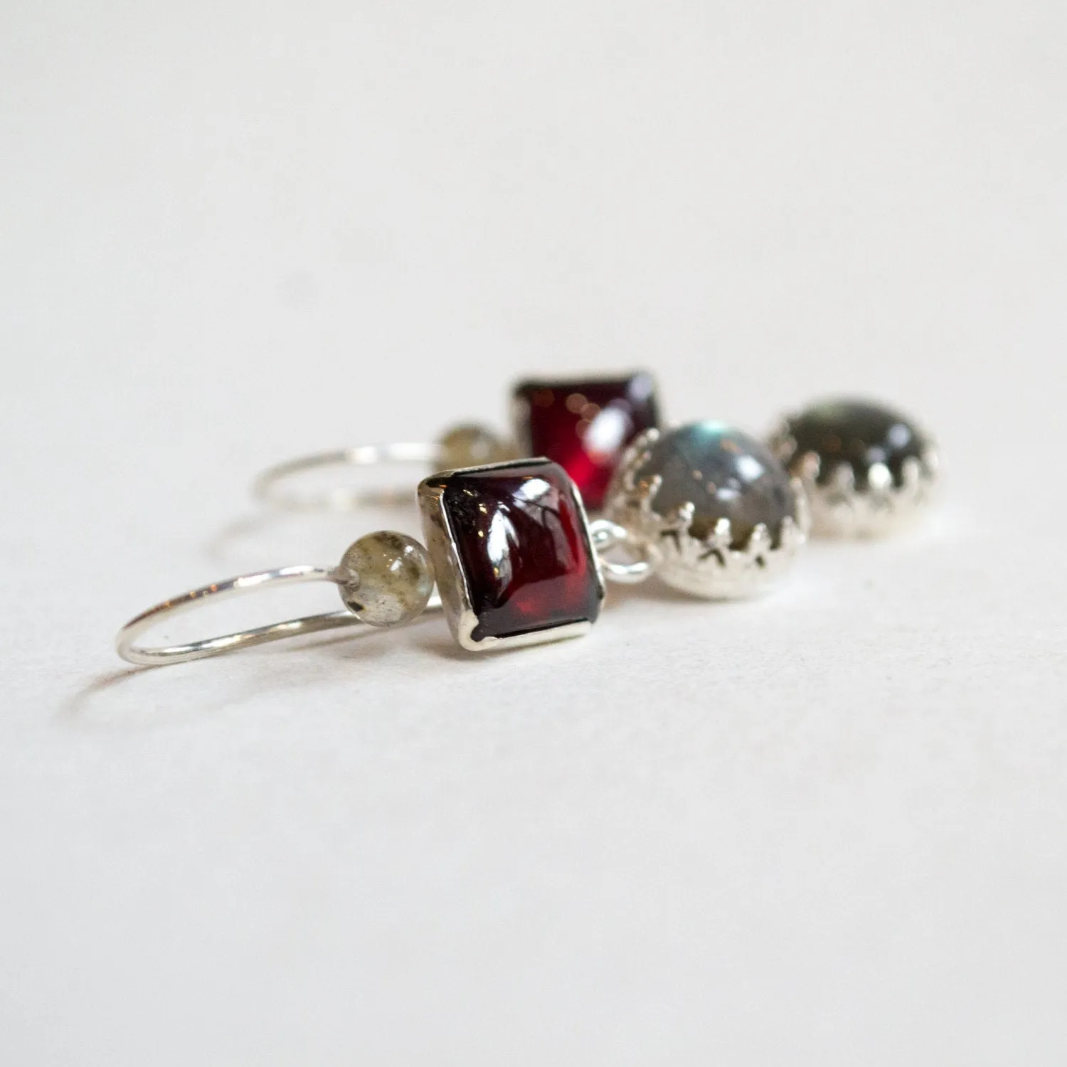 Silver Garnet Labradorite Earrings - Thoughtful.