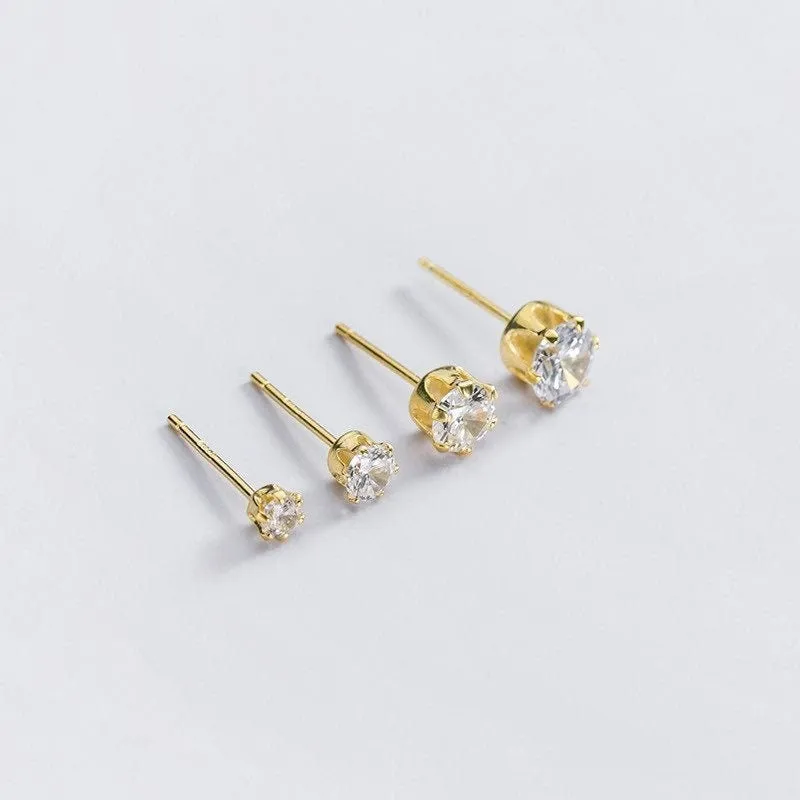 Silver Gold Stud Earring-5A CZ Diamonds Studs-ECZ030